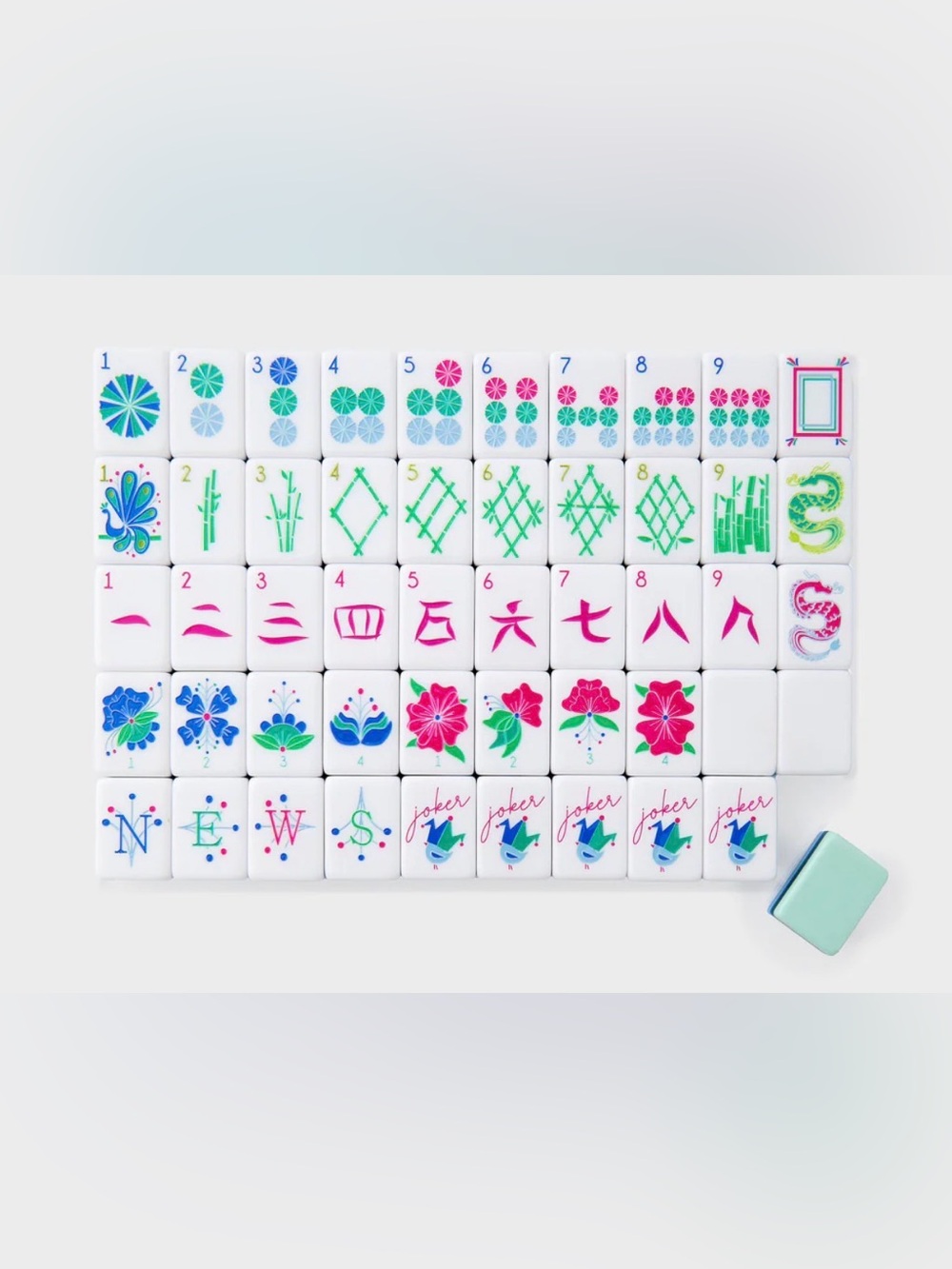 Seafoam Green, Navy, and Light Blue Mahjong Tiles